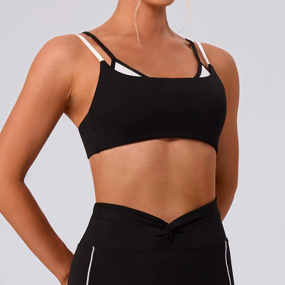 New Women'S Sweat Wicking High Support Crisscross Straps Contrast Color Yoga Bra