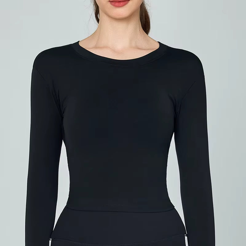 Women High Quality Training Clothing Compression Tights Fitness Backless Shirts Tops Woman round Neck Yoga Long Sleeve T Shirts