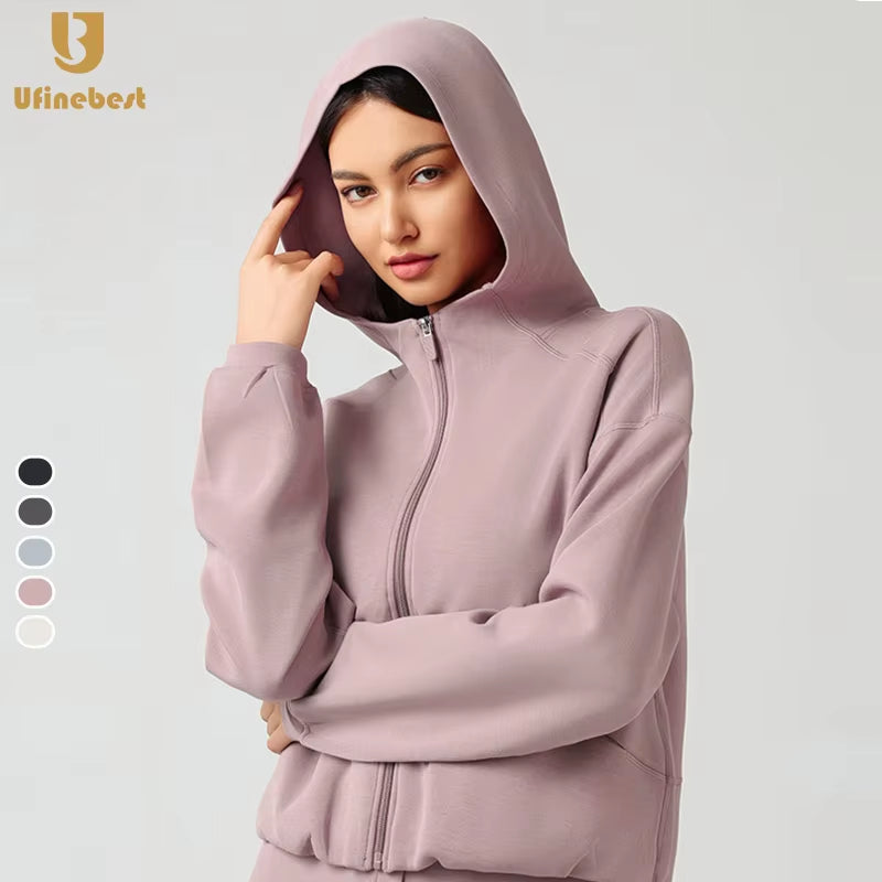 Yoga Women'S Full Zip Long Sleeve Casual Hoodie Fitness Tops Loose Sweater Hooded Sweatshirt Jacket Breathable Running Jacket