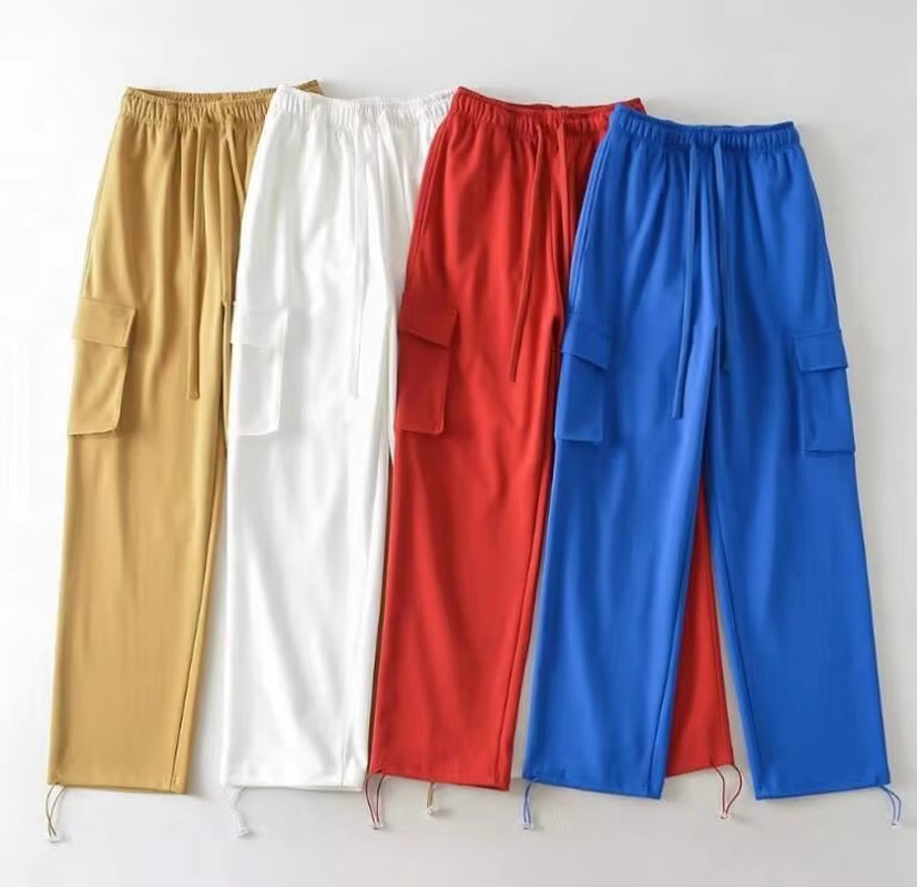 Women'S Cotton Drawstring Cargo Pants Girls' Comfortable Fitness Running Workout Dance Street Casual Wear Mid Harem Baggy Loose