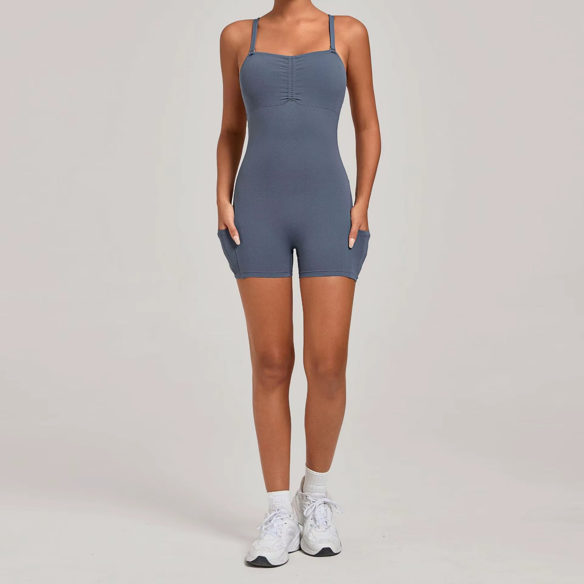 Women'S Yoga Fitness Sports Jumpsuit Strap Length Seamless Side Pocket Stitching Running Jumpsuits