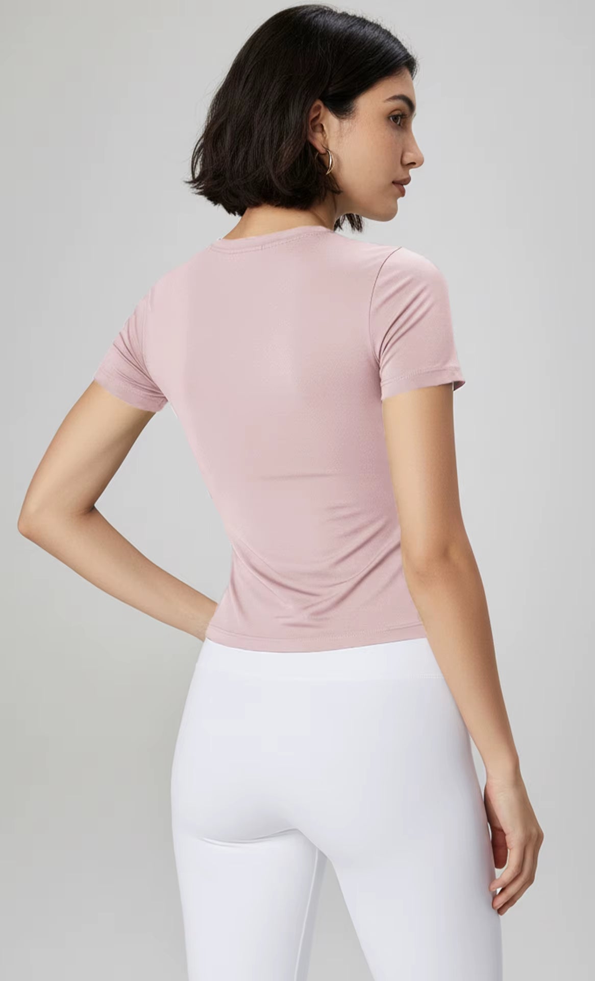 Solid Nude-Feel Yoga Top Casual Fitness T-Shirt Neck Slim Fit Quick-Drying Sports Cycling Short T Shirts for Summer