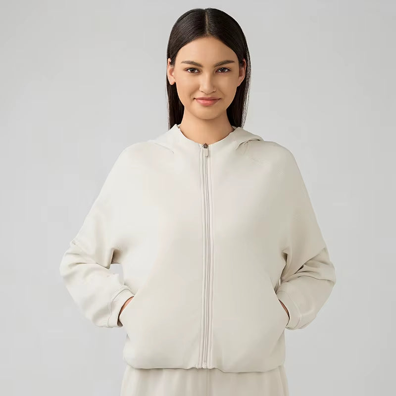 Yoga Women'S Full Zip Long Sleeve Casual Hoodie Fitness Tops Loose Sweater Hooded Sweatshirt Jacket Breathable Running Jacket