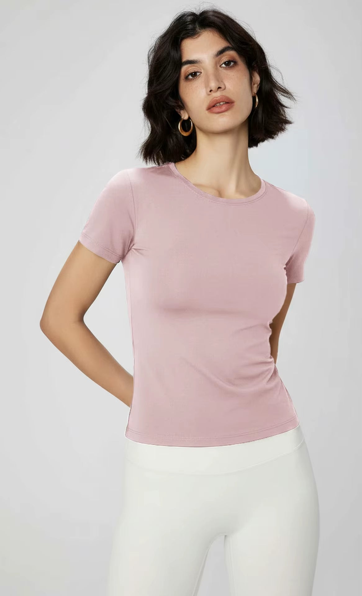 Solid Nude-Feel Yoga Top Casual Fitness T-Shirt Neck Slim Fit Quick-Drying Sports Cycling Short T Shirts for Summer