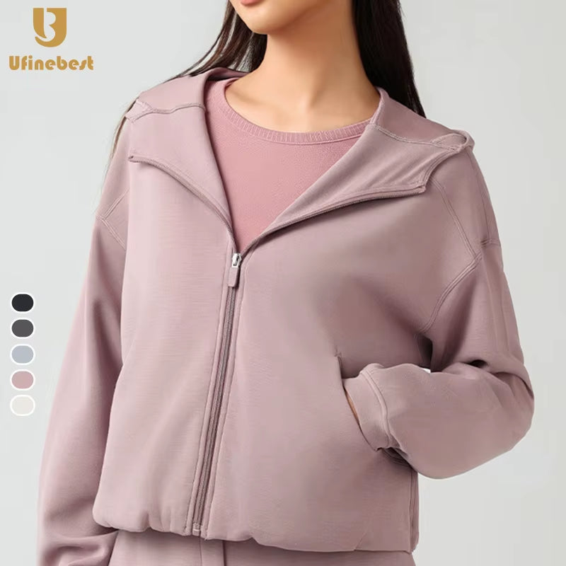 Yoga Women'S Full Zip Long Sleeve Casual Hoodie Fitness Tops Loose Sweater Hooded Sweatshirt Jacket Breathable Running Jacket