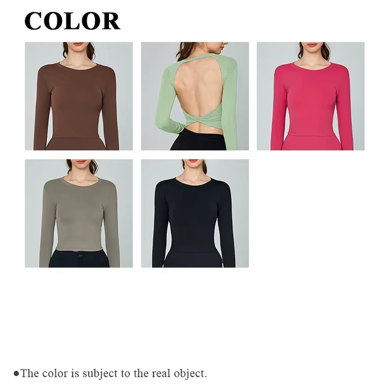 Women High Quality Training Clothing Compression Tights Fitness Backless Shirts Tops Woman round Neck Yoga Long Sleeve T Shirts