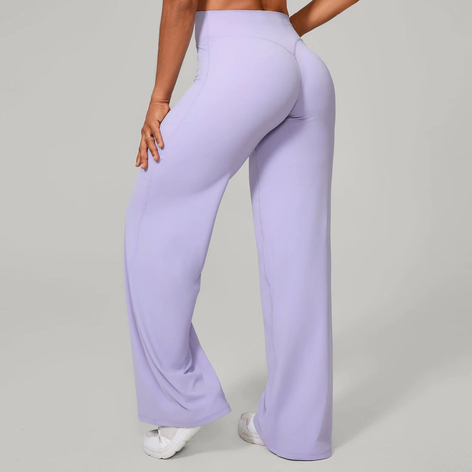 Solid Elastic Waist Pilates Straight Leg Gym Fitness Yoga Pants Sports Wear Tummy Control Leggings