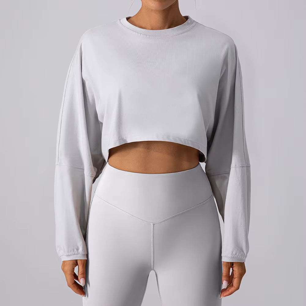 Wholesale Custom Logo Women Crew Sweatshirt Crop Top T-Shirt Gym Tops for Women