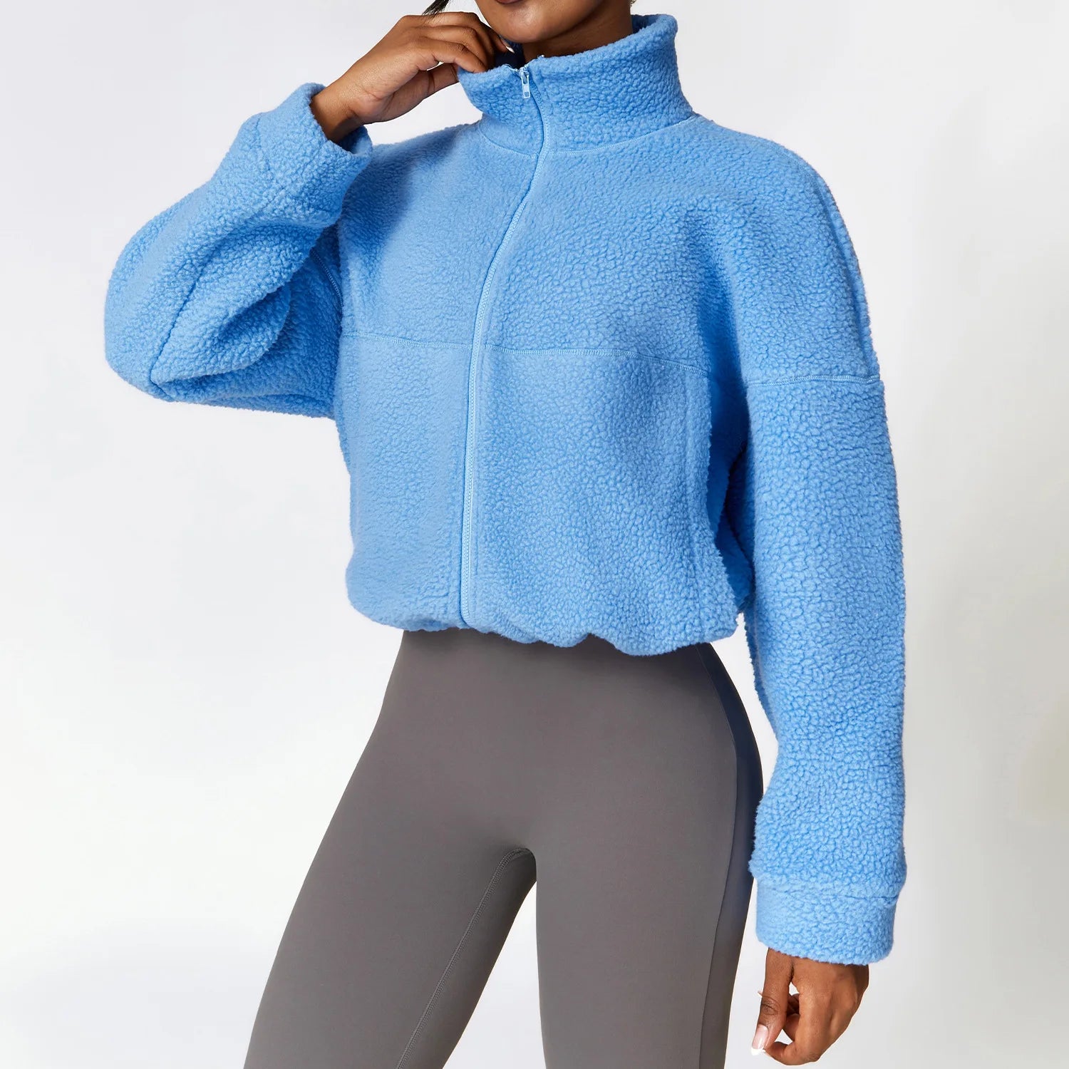 Custom Shaker Outdoor Running Jackets Yoga Winter Warm Coat Stand Collar Fitness Jacket Fleece Zipper Women Sports Jacket