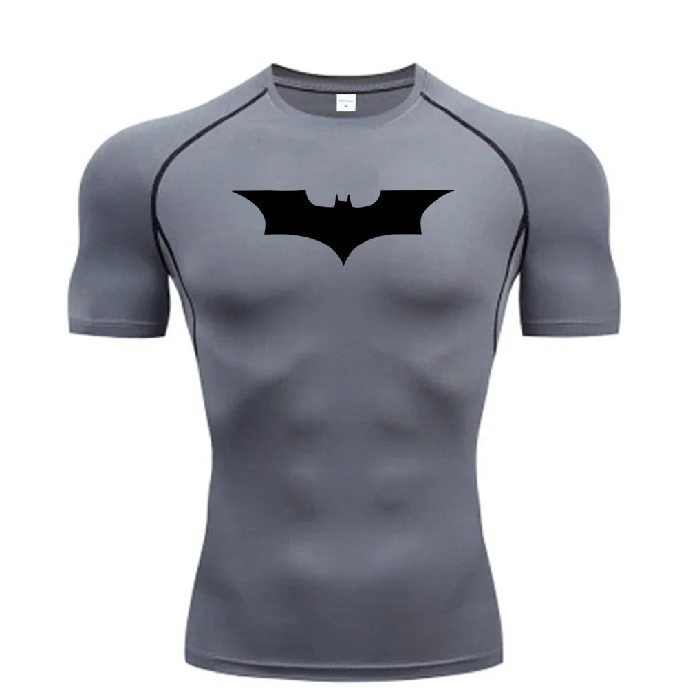 Elevate Your Workout with the GJZ-1024188 Men's Bat-Printed Compression T-Shirt - Perfect for Summer Gym and Casual Wear!