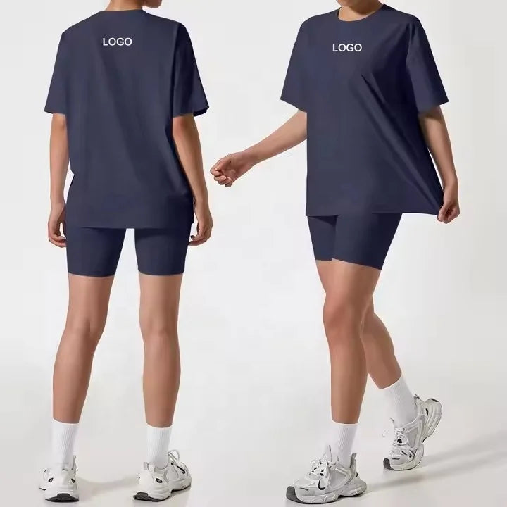 Custom Logo Wholesale Cotton Fitness Activewear Top Training Breathable Short Sleeve Yoga Sport Top Women Oversized T-Shirts