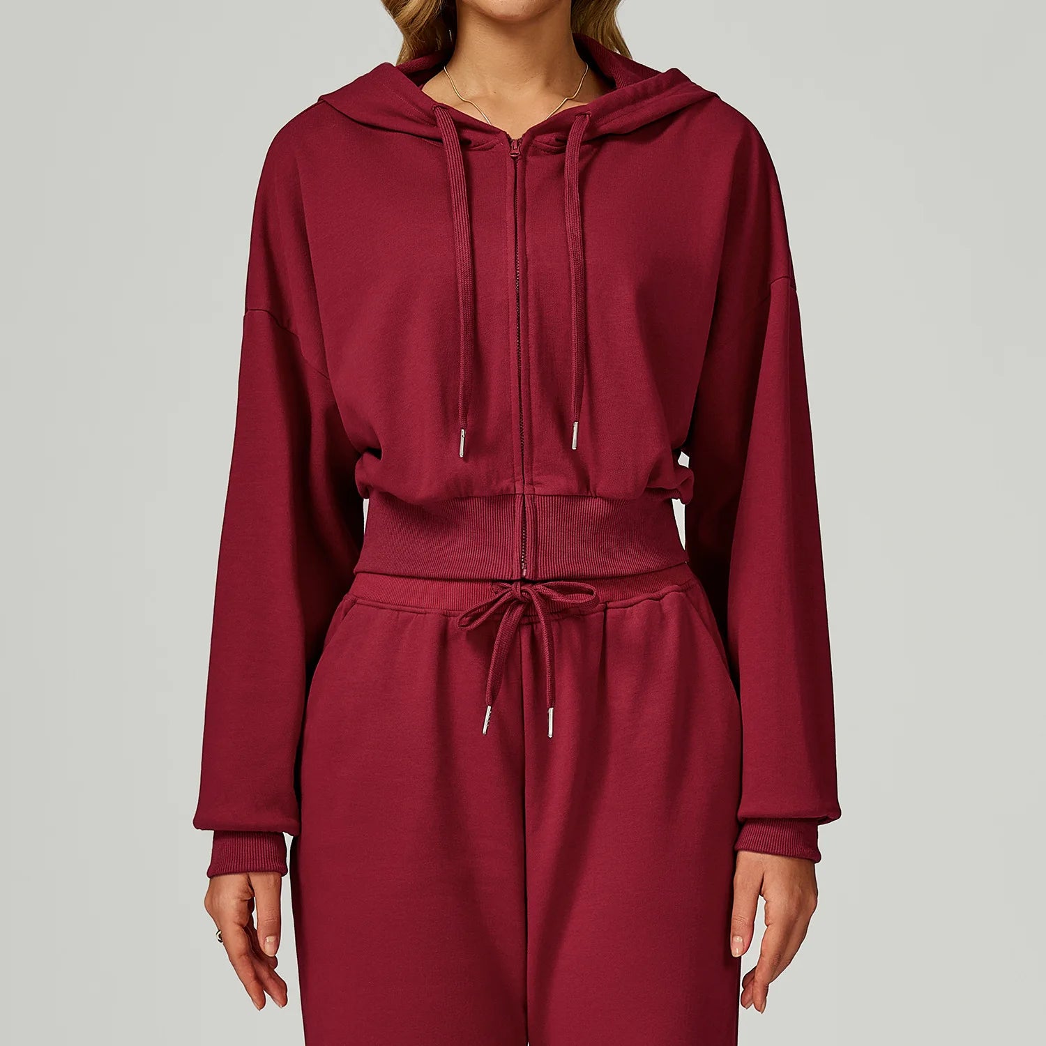 Women'S Loose Casual Crop Hoodies Full Zipper Breathable Sports Jacket Hood Autumn Long Sleeve Sweatshirts Custom Logo Knitted