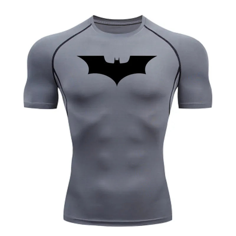 Elevate Your Workout with the GJZ-1024188 Men's Bat-Printed Compression T-Shirt - Perfect for Summer Gym and Casual Wear!