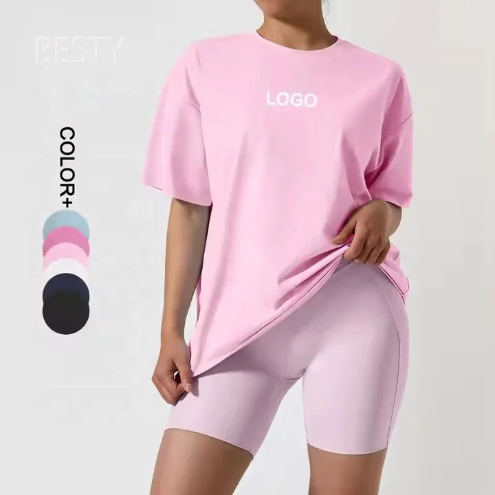 Custom Logo Wholesale Cotton Fitness Activewear Top Training Breathable Short Sleeve Yoga Sport Top Women Oversized T-Shirts