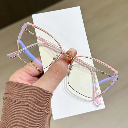 2025 New Punk Cat Eye Square Frame Acetate Legs Fashion Women Versatile anti Blue Light Photochromic Glasses Face Slimming