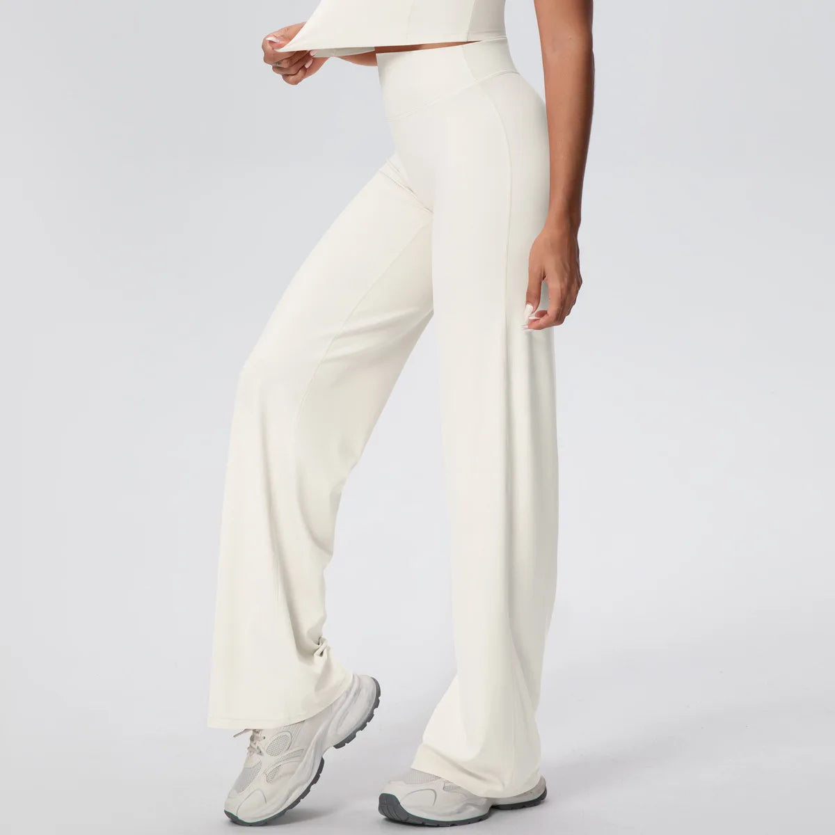 New Solid V-Shaped Hip Lifting High Elastic Straight Waist Loose Breathable Yoga Wide Leg Running Fitness Yoga Pants