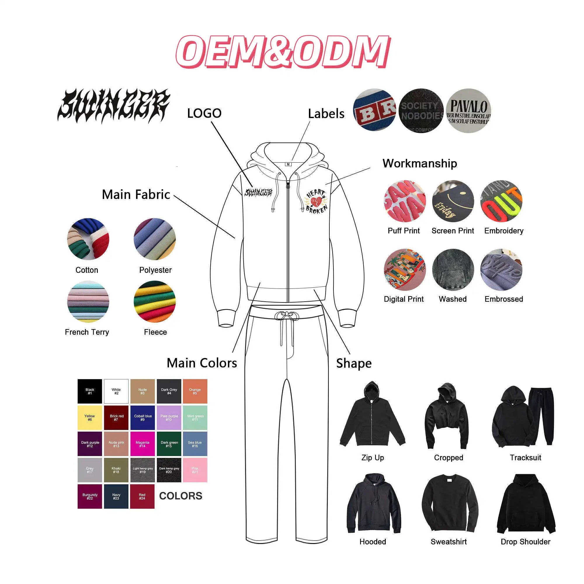 Custom Cotton Fleece Screen Print Crop Top Hoodies and Joggers Set Women'S Quarter Zip Sweatshirts Set Clothing Manufacturers