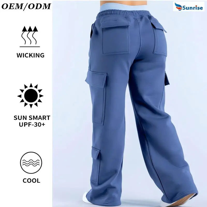 Women'S 100% Cotton Cargo Sweatpants Breathable Athletic Joggers with Wide Leg and Straight Waist Winter Logo Pant Style