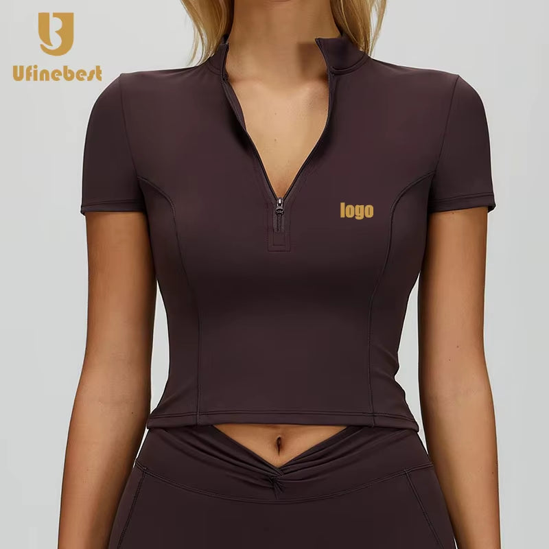 Naked Gym Yoga Breathable Short Sleeved Stand Collar Zipper Tight Sports Top Outdoor Running Fitness T Shirts