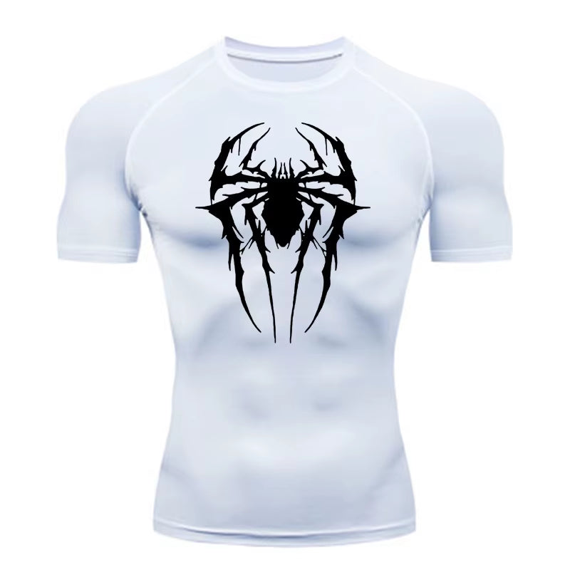 Custom Logo Men Muscle Spider Compression Shirts Spider Web Design High-Elasticity Gym & Running Tees Training Summer