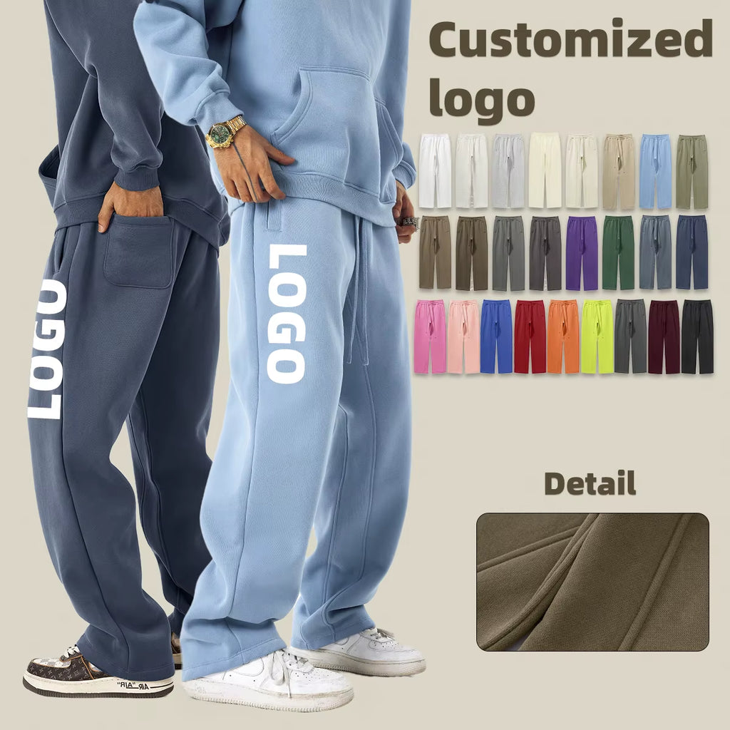 Customized LOGO Men'S Baggy Sweatpants Fleece Straight Leg Casual Sweat Pants Drawstring Athletic Workout Gym Jogger with Pocket
