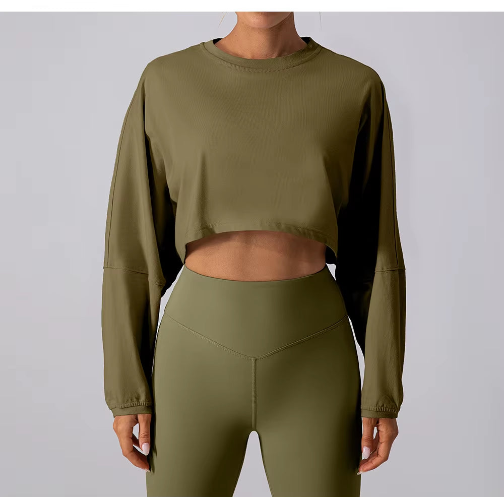 Wholesale Custom Logo Women Crew Sweatshirt Crop Top T-Shirt Gym Tops for Women