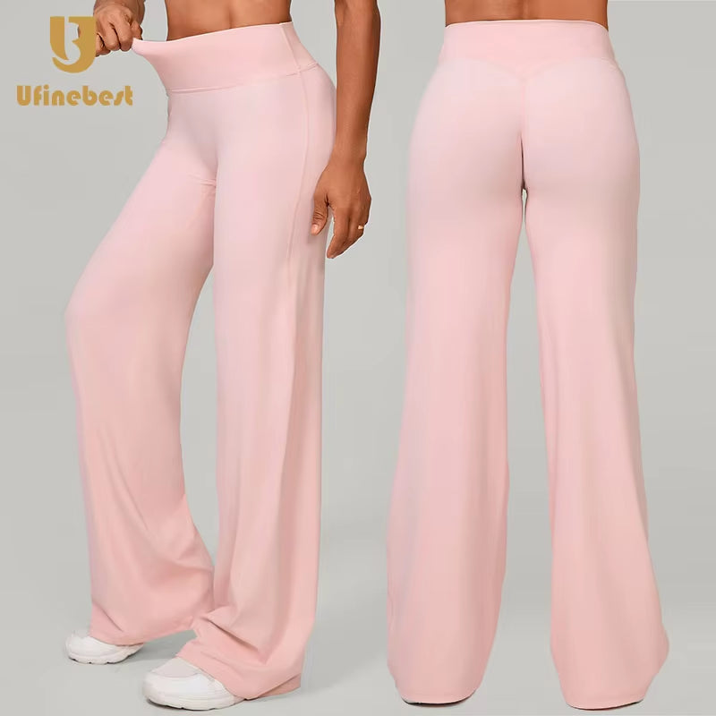 Solid Elastic Waist Pilates Straight Leg Gym Fitness Yoga Pants Sports Wear Tummy Control Leggings