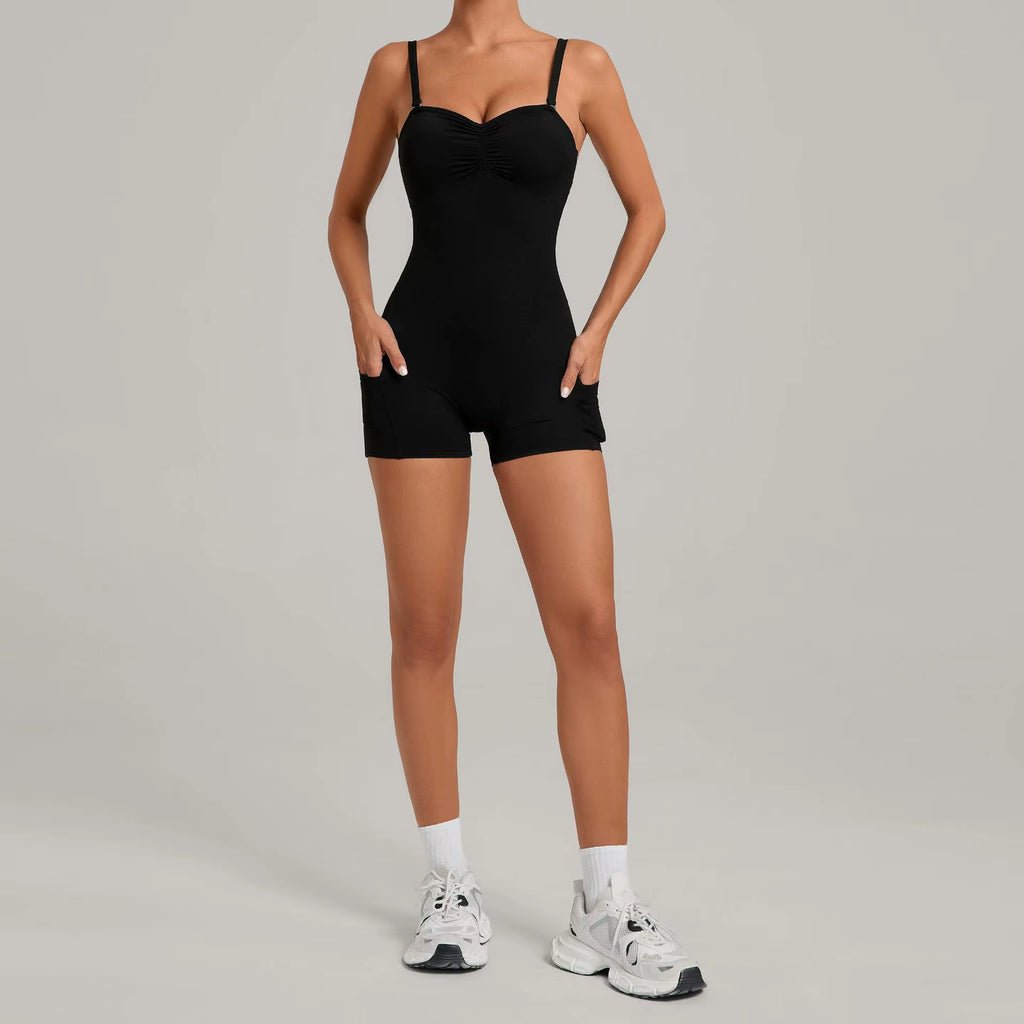 Women'S Yoga Fitness Sports Jumpsuit Strap Length Seamless Side Pocket Stitching Running Jumpsuits