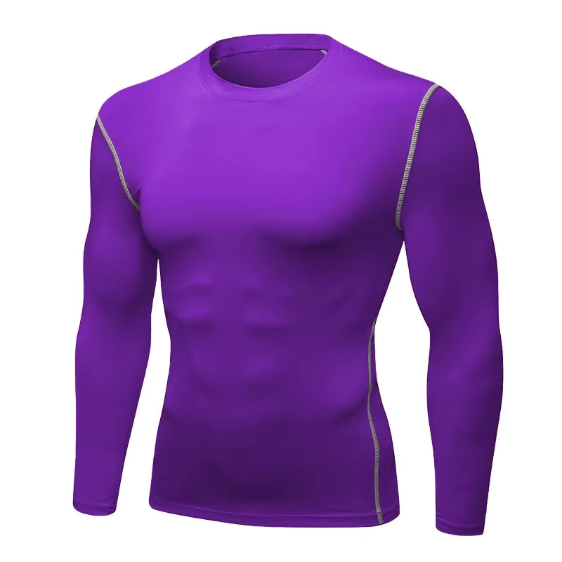 Wholesale Men'S Long Sleeve Fitness Thermal Gym Sport Compression T-Shirt Solid Pattern Sports Underwear for Weight Loss