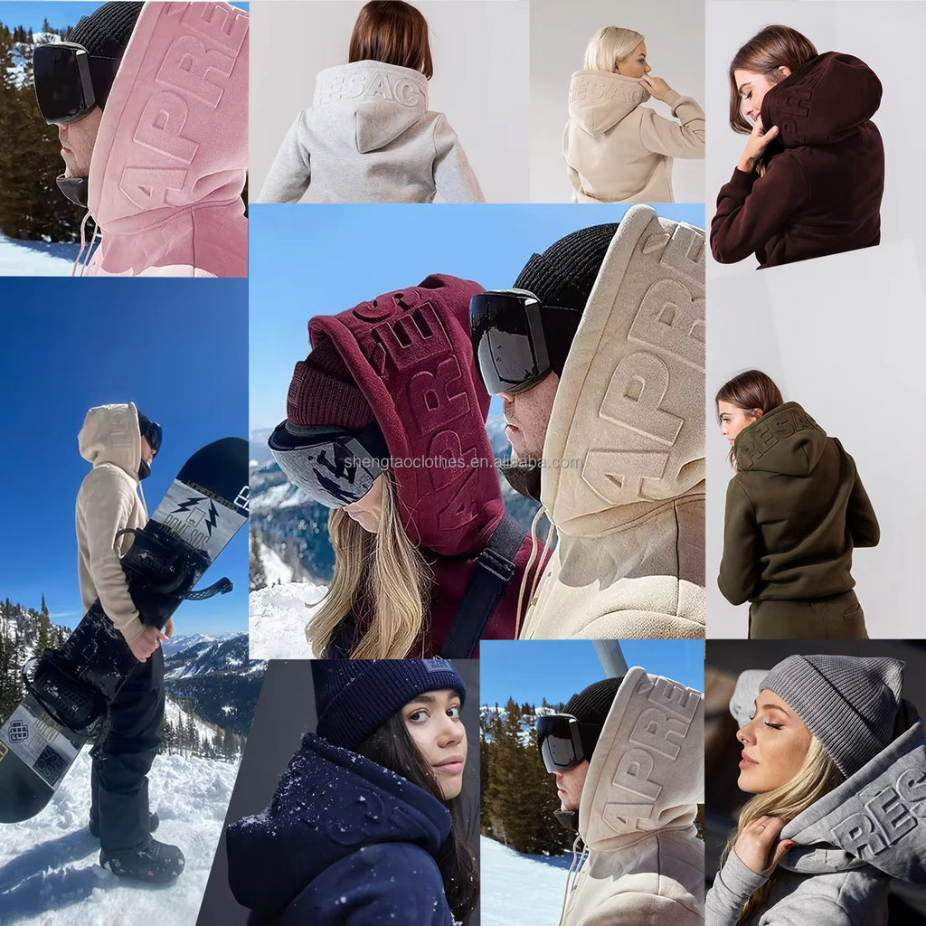 Custom Logo High Quality Fleece Oversized Pullover Heavy Weight 3D Embossing Sweatshirt Loose Heavyweight Embossed Hoodie