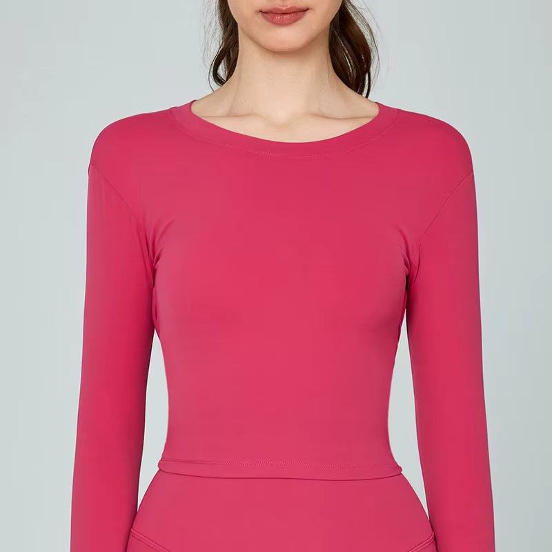 Women High Quality Training Clothing Compression Tights Fitness Backless Shirts Tops Woman round Neck Yoga Long Sleeve T Shirts