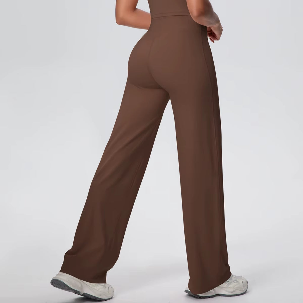 New Solid V-Shaped Hip Lifting High Elastic Straight Waist Loose Breathable Yoga Wide Leg Running Fitness Yoga Pants