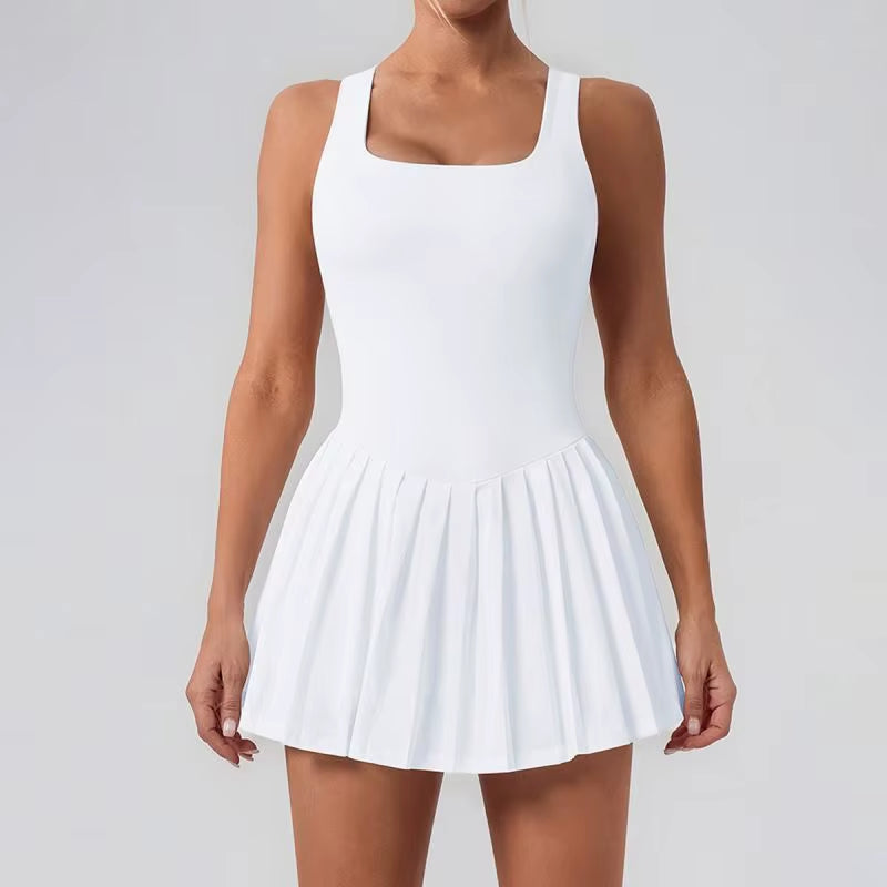 Women'S Golf Dress Shorts One-Piece Backless Sportswear Pleated Tennis Skirt Outdoor Sports Set Anti-Walk Fitness Wear