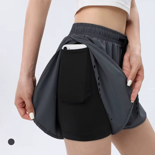 Women'S Double Layer Fitness Gym Shorts with Pocket Tight Sports Fabric Workout Pants Solid Pattern Yoga Shorts